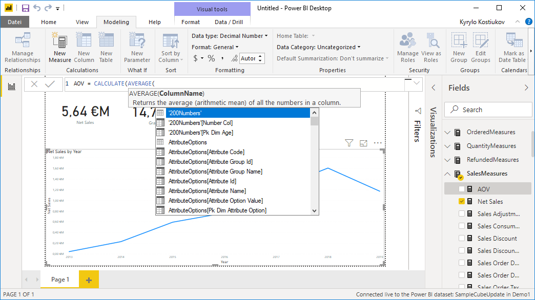 Creation of custom calculated measure for Magento reports in Power BI