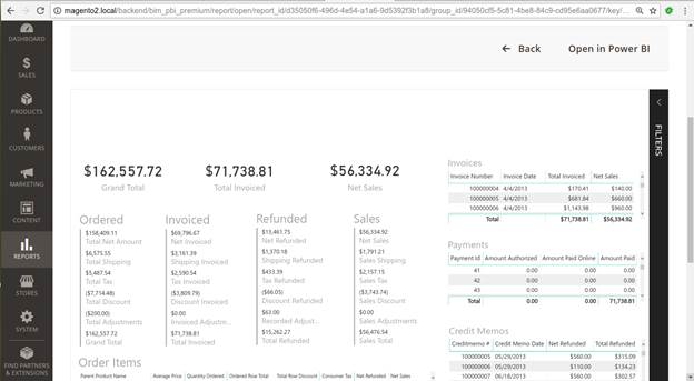 Opening Power BI report within Magento Platform