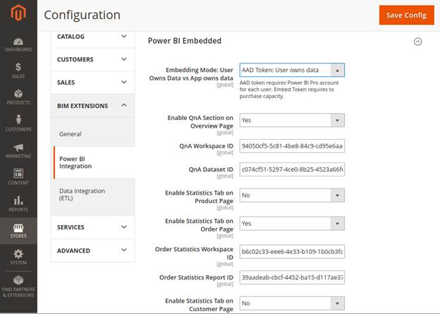 Power BI Embedded content configuration inside Magento Platform