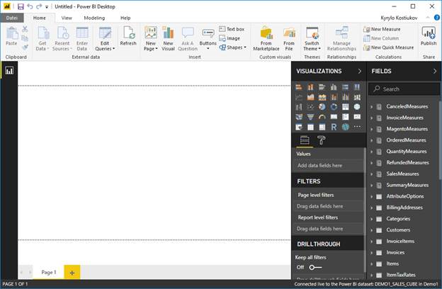 Report creation screen inside Power BI Desktop