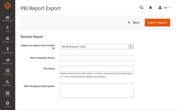 Exporting report template form